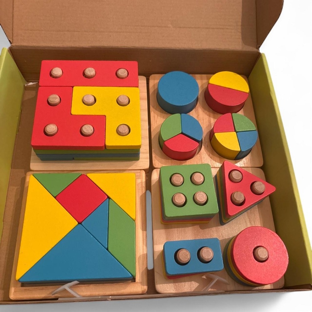 4 in 1 Wooden Shape Sorter Puzzle Board Block Number Learning Set Toddler - Picture 2 of 4